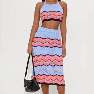 Colorful Zigzag Knit Midi Skirt